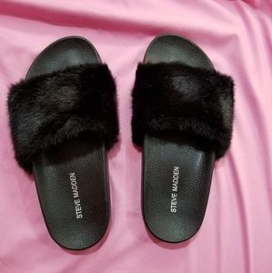 Steve Madden fur slides NEW